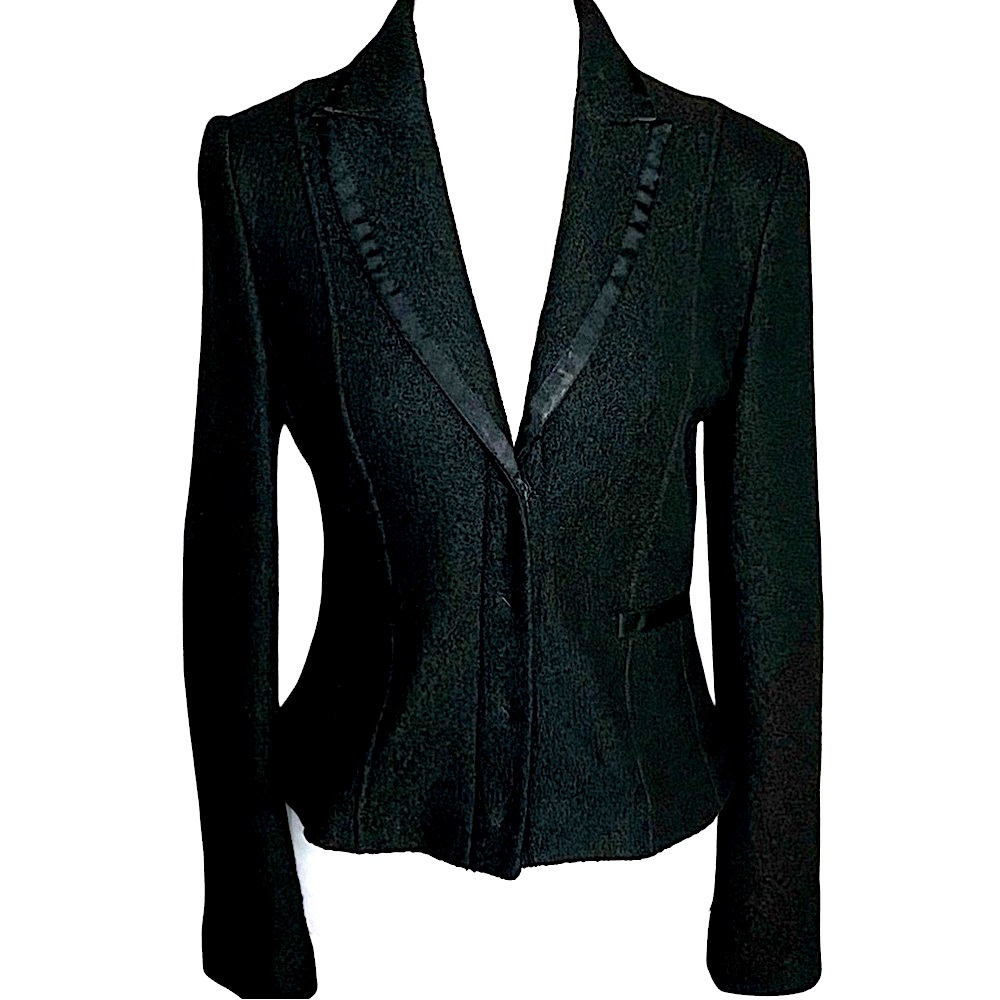 ESPRIT Collection Black Cropped Fitted Blazer Wool Blend Size S Feminine Quality